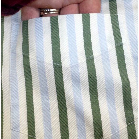 GAP Classic Fit Green & Blue Striped Button-Up Shirt 16-16.5 Long Sleeve Casual - Picture 9 of 11